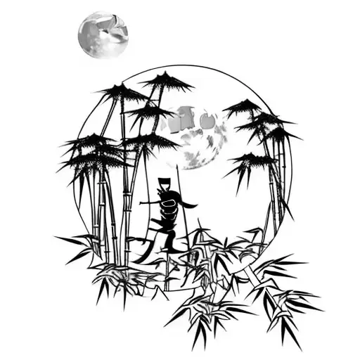 Bamboo Forest With Fullmoon Ninja Running
