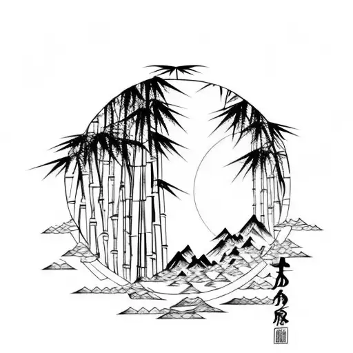 Bamboo Forest With Fullmoon Ninja Shadow