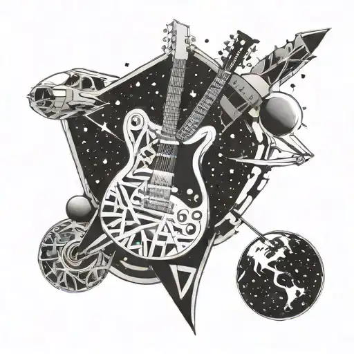 Guitar In Space With Airplane