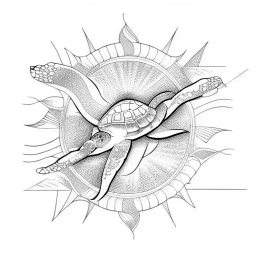 Turtle With Wave And Sun