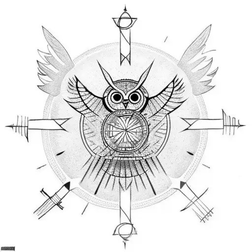 A Owl Holding A Wind Rose And A Viking Compass