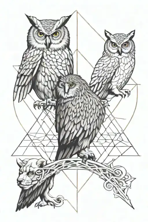 An Owl Half On The Left With Book At The Backgorund And A Lion Half On The Right With A King Staff