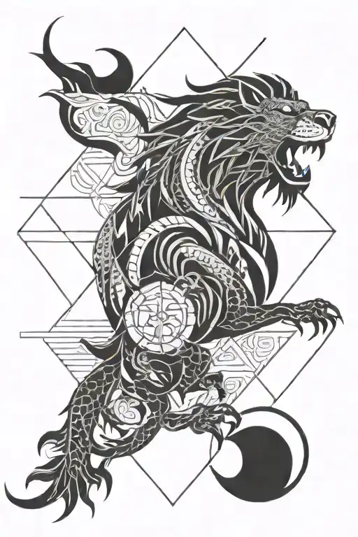 Sun Moon Lion Dragon Water