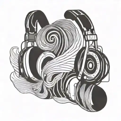 An Abstract New-school Design Of Headphones Morphing Into Waves Crashing On A Beach