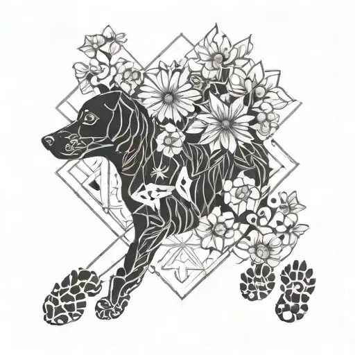 Dog Footprints And Flowers