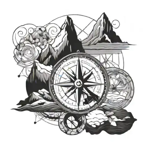 Compass With Mountain And Beach