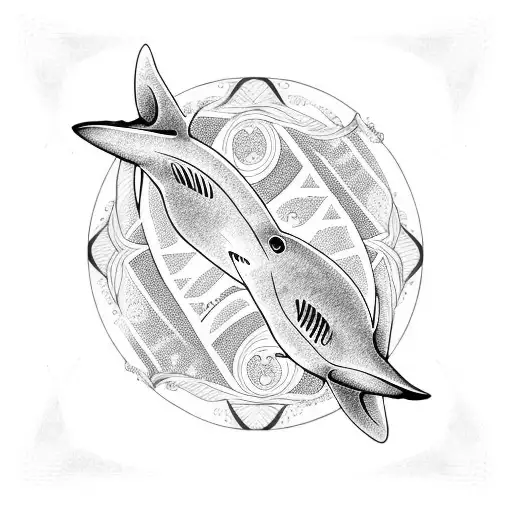 Two Sharks Swimming Isnide Geometric Circle