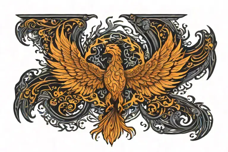 Prideful Burning With Flames Phoenix With Wings Spread Very Wide With Very Detailed Head