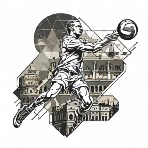 A Volleyball Player Serving The Ball With A Cityscape Of Rome In The Background
