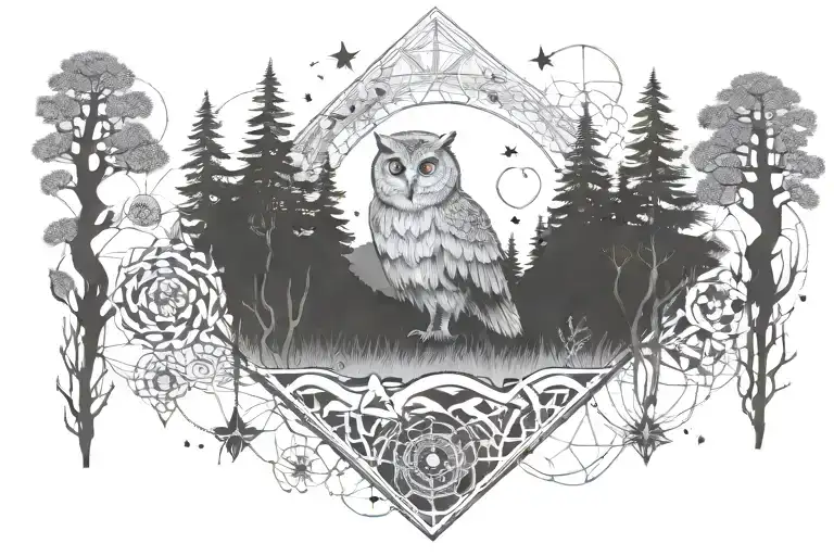 A Mystical Forest In A Fantasy Book With An Owl