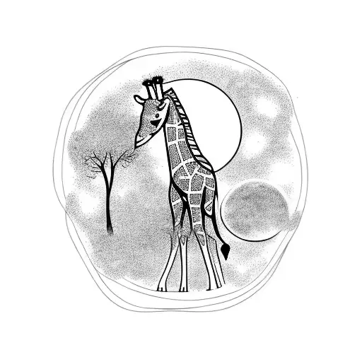 Giraffe With Moon And Leaves