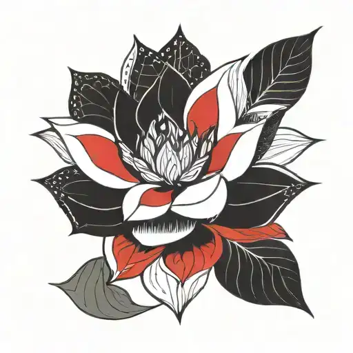 Jiu Jitsu - Faixa Preta - Lotus Flower - Black And White Tattoo With Red Details - Japanese