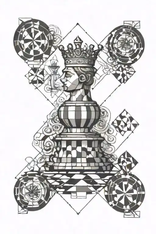 Queen Chess Piece Being Constructed With Circular Background