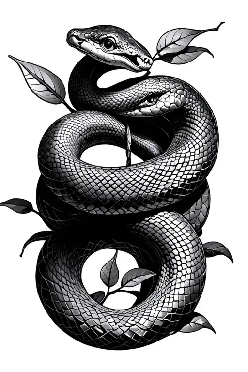 Snake Wrapped Around A Branch With 6 Leaves