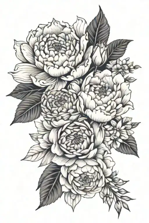 Flower Bouquet With Peony Flower Chrysanthemum Flower Rose Flower Violet Flower Sweet Pea Flower