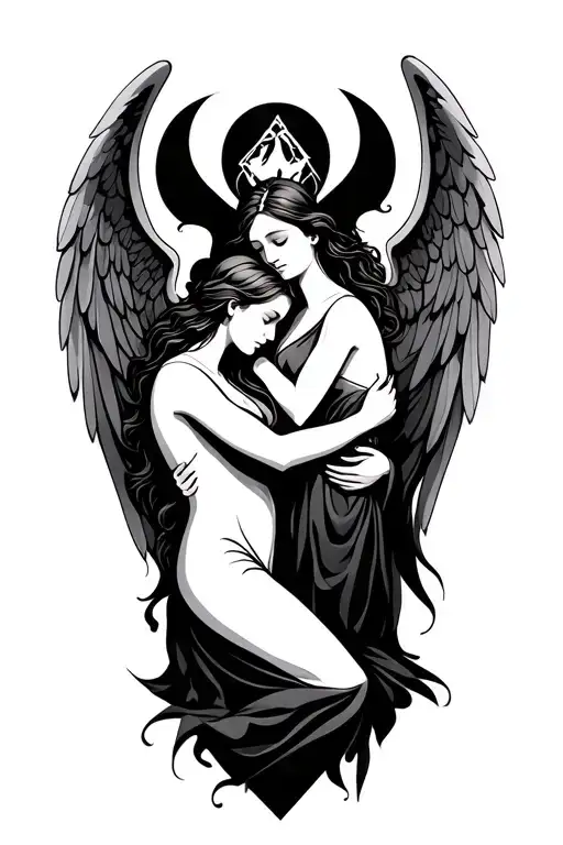 3 Angels With Mother Embracing Her