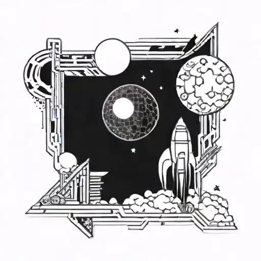 Big Moon With A Small Rocket Flying Away