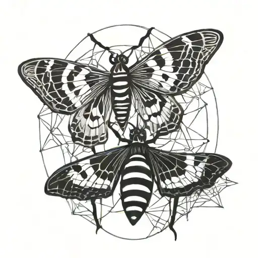 Lunar Moth And Black Widow Spider With Broken Web