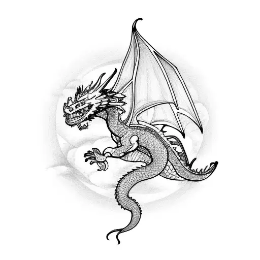 Dragon Soaring In The Sky Alone