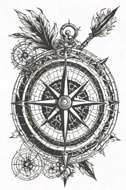 Compass With 4 Birth Date In Circle With Shadows