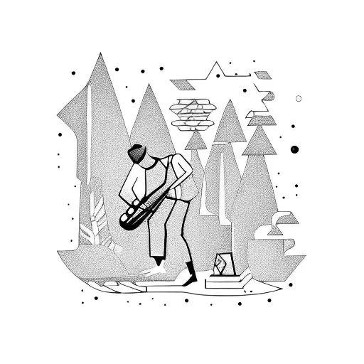A Silhouette Of A Person Playing A Musical Instrument Under A Moonlit Sky In A Forest