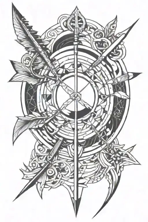 Minimalist Bow And Arrow With Moon And Fire