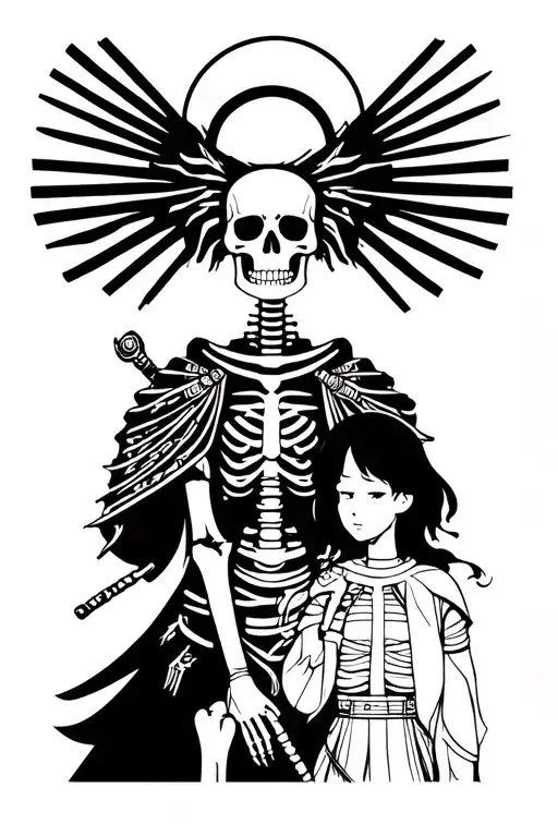 Skeleton With A Halo Above The Head And Girl Samurai The Rest On Your