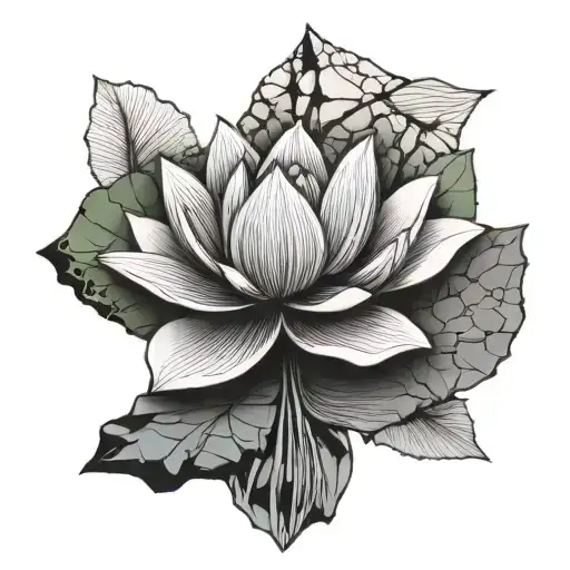 Lotus Flower And The Rock Eroded By The Water