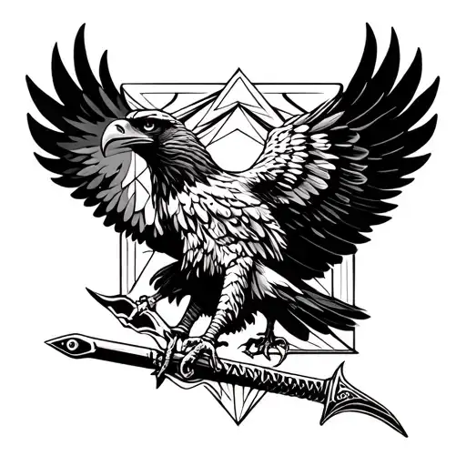 Hawk And Sword Tattoo Design Featuring