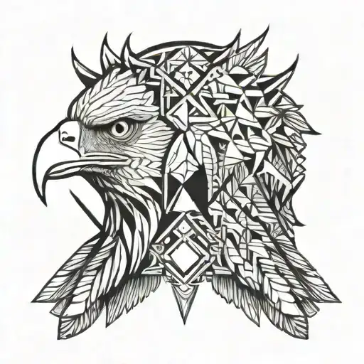 Half Head Of Eagle And Half Head Of Bull Together Making One Head With Space Between Both Head