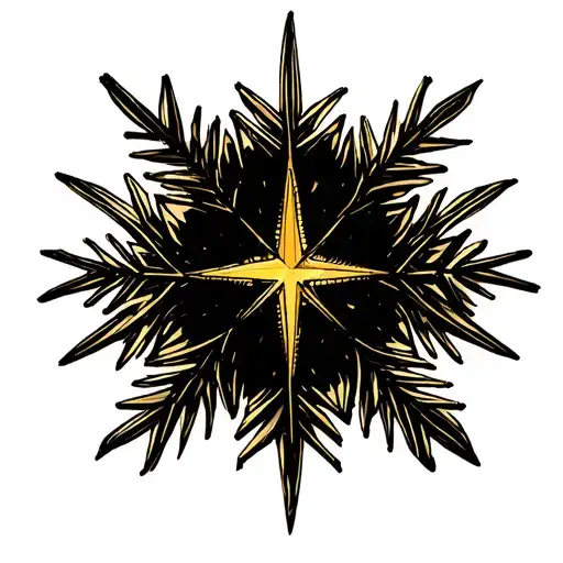 Create An Image Of A Snowflake Tattoo With A Five Sided Golden Star In The Middle