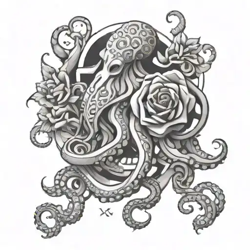 Octopus And Rose Intertwined