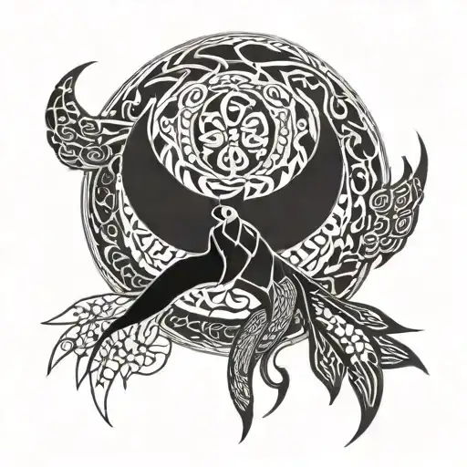 Moon Serpent Eating Itself And Phoenix Rising