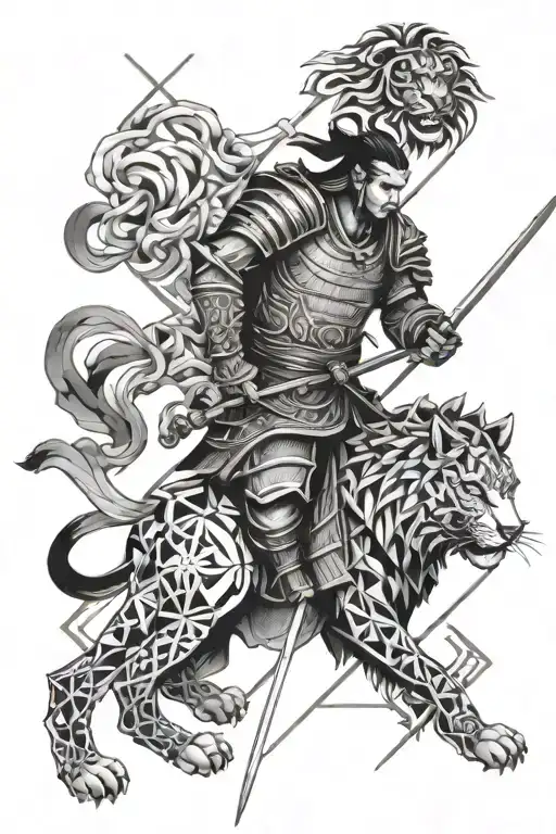 Samurai Warrior And Lion