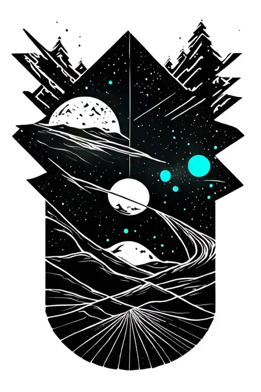 Northern Lights Tattoo Design With A Hint Of Cyan Color