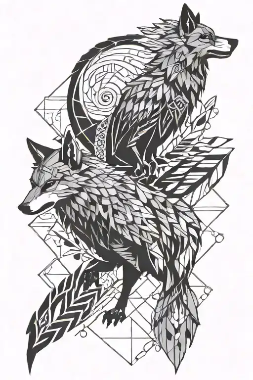 Wolf And Pheonix Bird