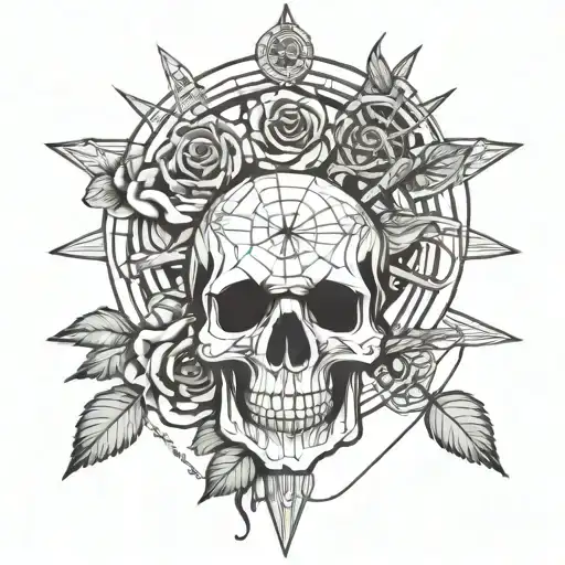 Skull Rose And Ship Wheel
