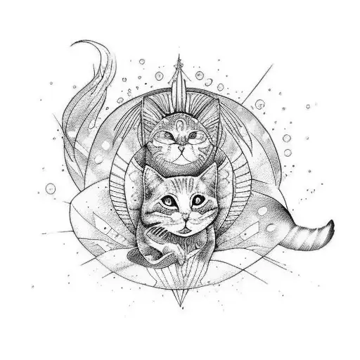 Gato Con Astas Angel Viendo Una Sirena Con Agua Y Fuego