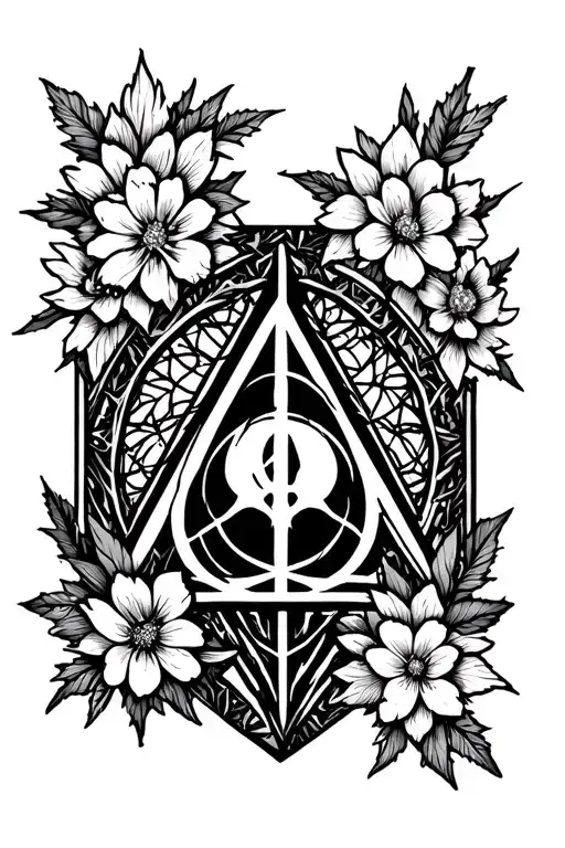 Coverup Harry Potter Tattoo Deathly Hollows Symbol Surrounded By Flowers