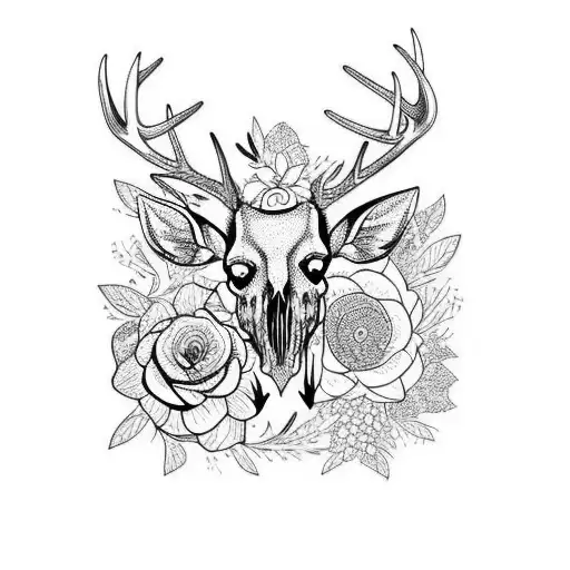 Deer Skull With Flowers Around It