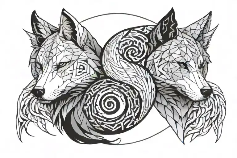Ying Yang Black And White Wolfs