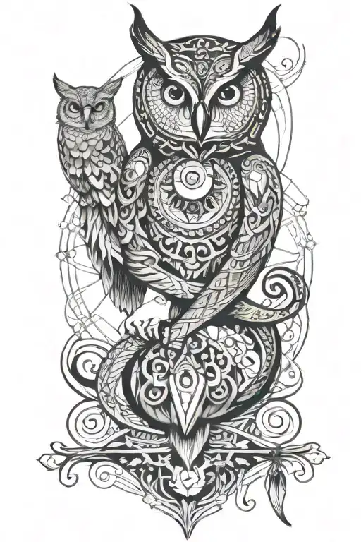 Divine Goddess With Spiral Background And Owl Peaking