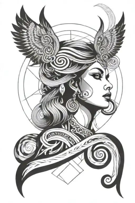 Divine Goddess With Spiral Background And Owl Eyes Emerging