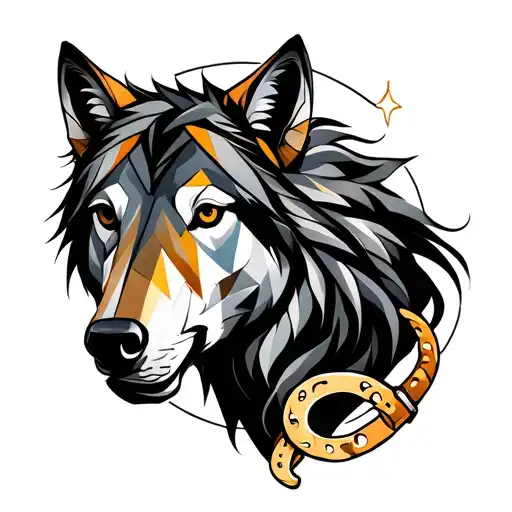 Wolf With Horse Shoe With Band