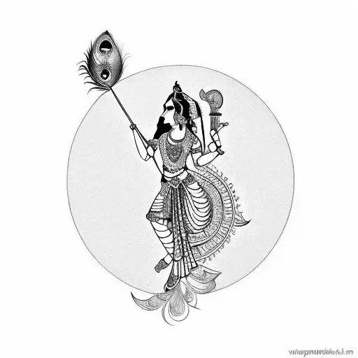 Radha Krishna Peacock Feather And Flute