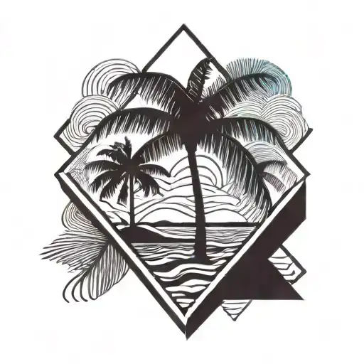 Palm Tree And Waves In Triangle