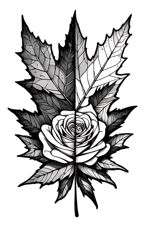 Maple Leaf Split In Half With One Half Filled With Rose