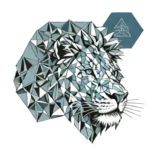 Outline Lion Head With Triangles In Blue Scale