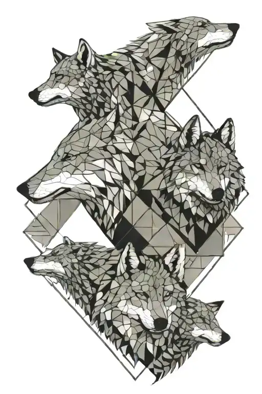 Wolf In Big And Two Daughters In Reflexion