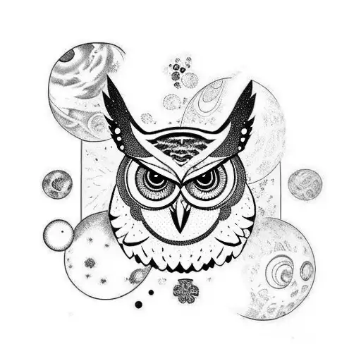 Sleeve Tatto With Owl And Planets And Flowers